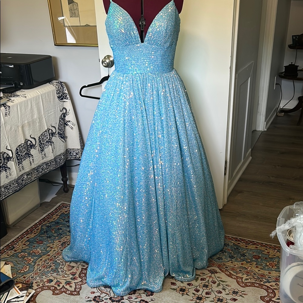 Sherri Hill Sparkling Aqua Prom Gown